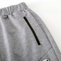 Trendy Kid Boy Letter Print Striped Zipper Pocket Elasticized Joggers Pants Sporty Sweatpants Light Grey