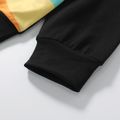 Kid Girl Colorful Stripe/Letter Rainbow Print Pullover Sweatshirt Black