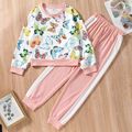 2-piece Kid Girl Butterfly Print Pullover Sweatshirt and Colorblock Pants Set Pink