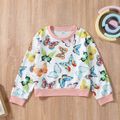 2-piece Kid Girl Butterfly Print Pullover Sweatshirt and Colorblock Pants Set Pink