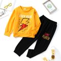 2-piece Kid Boy Letter Lightning Print Sweatshirt and Pants Set PureYellow