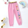 Kid Girl Colorful Striped Letter Print Casual Pants Pink