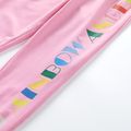 Kid Girl Colorful Striped Letter Print Casual Pants Pink