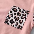 2-piece Kid Girl Leopard Print Colorblock Hoodie Sweatshirt and Pants Set Pink