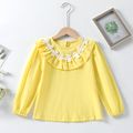 Kid Girl Floral Design Flounce Long-sleeve Blouse Pale Yellow image 1