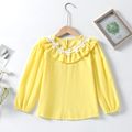 Kid Girl Floral Design Flounce Long-sleeve Blouse Pale Yellow image 2