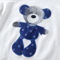 2-piece Kid Boy Bear Stars Print Long-sleeve White Top and Elasticized Dark Blue Pants Set Dark Blue/white