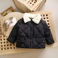 Toddler Girl/Boy Lapel Collar Button Design Fuzzy Puffer Jacket Overcoat Black