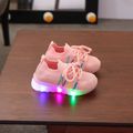 Toddler / Kid Colorful Band Detail Pink LED Flying Woven Sports Shoes Pink