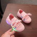 Toddler / Kid Colorful Band Detail Pink LED Flying Woven Sports Shoes Pink