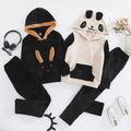 2-piece Kid Boy/Kid Girl Animal Pattern Ear Design Fuzzy Hoodie Sweatshirt and Pants Set Beige