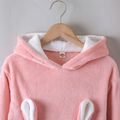 Kid Girl Animal Embroidered Ear Design Fuzzy Hooded Sweatshirt Dress Pink