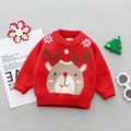 Christmas Deer Long-sleeve Baby Knitted Sweater Pullover Red image 1