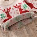 Christmas Reindeer Long-sleeve Knitted Baby Sweater Pullover Beige