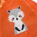 Cartoon Fox Pattern Yellow Long-sleeve Knitted Baby Jumpsuit Orange image 3