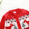 Christmas All Over Pattern Red Baby Long-sleeve Button Down Knitted Jumpsuit Red