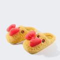 Bow Decor Strawberry Graphic Plush Slippers House Indoor Warm Plush Slippers Yellow