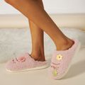 Floral Decor Plush Slippers Home Indoor Fluffy Warm Plush Slipper Pink