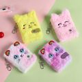 Cute Cartoon Fuzzy Plush Notebook with Keychain Mini Pocket Notebook Journal Diary Notepad Blank Inner Papers Light Pink