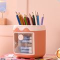 Cute Pen Holder with Dust Lid Compartment Pencil Pen Holder Desk Organizers Container Stationery Supplies Orange image 2