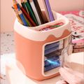 Cute Pen Holder with Dust Lid Compartment Pencil Pen Holder Desk Organizers Container Stationery Supplies Orange image 4