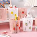 Creative Imitating Rattan Pencil Holder Makeup Cosmetic Brush Storage Box Desk Organizer Office School Supplies Pink