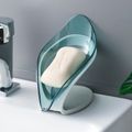 Creative Leaf Shape Soap Holder with Suction Cup Not Punched Soap Box Tray Self Draining to Keep Soap Dry Easy to Clean Green image 1