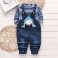 Toddler Girl/Boy Shark Embroidered Button Design Denim Overalls Navy