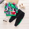 2-piece Toddler Boy Letter Print Pullover Sweatshirt and Pants Casual Set Green image 5