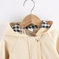 Toddler Boy 100% Cotton Button Design Plaid Lined Hooded Trench Coat Khaki