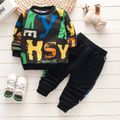 2-piece Toddler Boy Letter Print Casual Pullover Sweatshirt and Pants Set Black