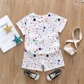 2pcs Toddler Boy/Girl Playful Letter Painting Print Tee and Shorts Set White image 3