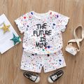 2pcs Toddler Boy/Girl Playful Letter Painting Print Tee and Shorts Set White image 5