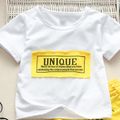 2pcs Toddler Boy Casual Letter Print White Tee and Shorts Set Yellow image 1
