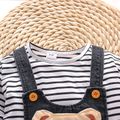 2pcs Toddler Boy Playful Lion Embroidered Denim Overalls and Stripe Long-sleeve Tee Set Black