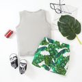 2pcs Toddler Boy Vacation Flroal Print Tank Top and Shorts Set Army green