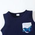 2pcs Toddler Boy Vacation Flroal Print Tank Top and Shorts Set Dark Blue