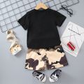 2pcs Toddler Boy Casual Camouflage Print Tee and Shorts Set Black