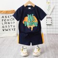 2pcs Toddler Boy Casual Letter Print Tee and Colorblock Shorts Set Royal Blue