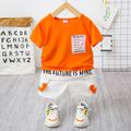 2pcs Toddler Boy Trendy Letter Print Tee and Shorts Set Orange image 1
