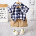 2pcs Toddler Boy Casual Plaid Shirt & Khaki Shorts Set Black/White image 1