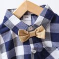 2pcs Toddler Boy Casual Plaid Shirt & Khaki Shorts Set Black/White image 2