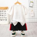 2pcs Toddler Boy Casual Letter Print White Tee & Colorblock Shorts Set White