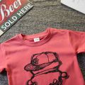 2pcs Toddler Boy Colorblock Denim Shorts and Cartoon Print Tee Set Brick red