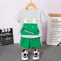 2pcs Toddler Boy Playful Crocodile Print Tee and Colorblock Shorts Set Grey