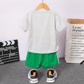 2pcs Toddler Boy Playful Crocodile Print Tee and Colorblock Shorts Set Grey image 3