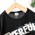 2pcs Toddler Boy Trendy Letter Print Colorblock Tee and Camouflage Print Shorts Set Black image 3