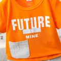 2pcs Toddler Boy Trendy Letter Print Pocket Design Tee and Shorts Set Orange