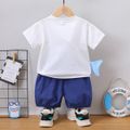 2pcs Toddler Boy Playful Shark Print Tee and Pocket Design Shorts Set White