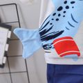 2pcs Toddler Boy Playful Shark Print Tee and Pocket Design Shorts Set White